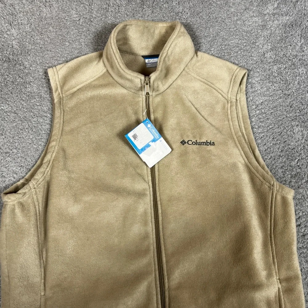 Columbia Vest Mens 2XT Granite Mountain Tan Fleece Full‎ Zip NEW Outdoo Office